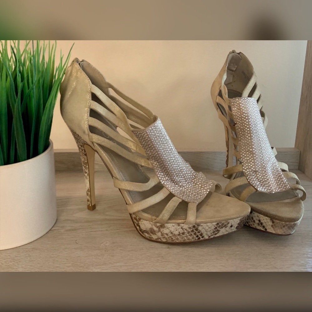 ALDO Snakeskin & Rhinestone Heels